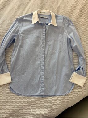 Men's Light Blue Dress Shirt with White Contrast Collar and Cuffs